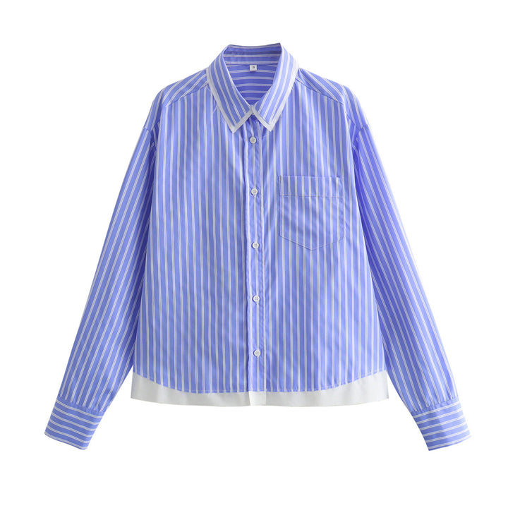 Damen nan Oversize-Hemdbluse mit Kentkragen, Brusttasche und kontrastiertem Saum Echo Archiv