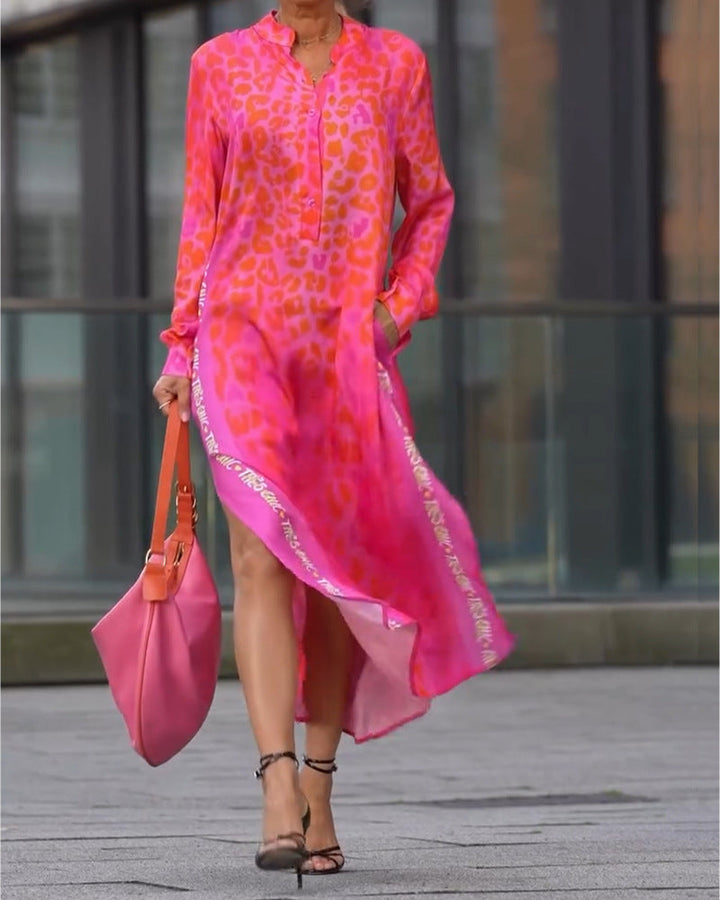 Damen Maxikleid mit Lässiger Knopfleiste und Animalischen Mustern Echoarchiv