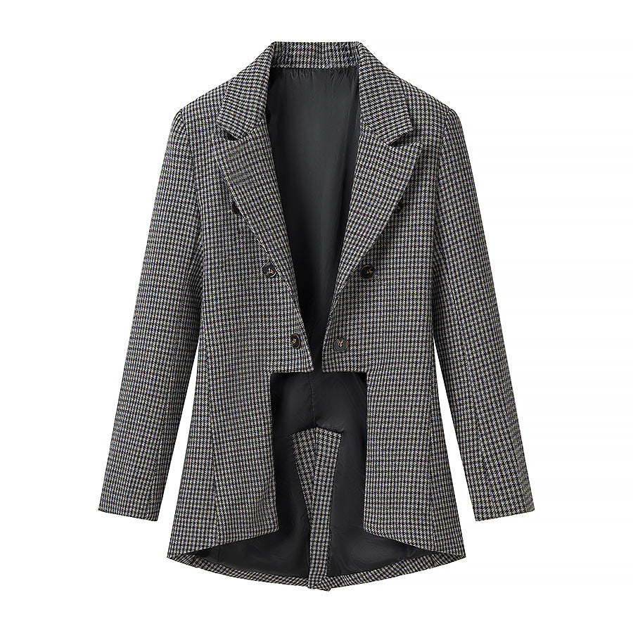 Damen Zweireihiger Hahnentritt-Blazer mit asymmetrischem Schwalbenschwanz-Saum Echo Archiv