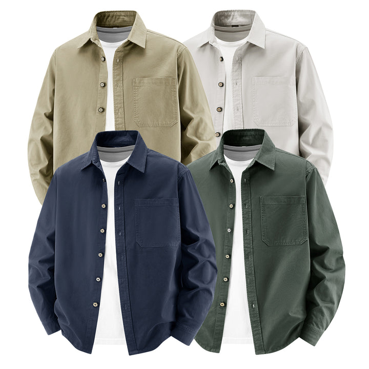 Herren lockere Overshirt-Jacke aus Baumwollmix mit Brusttasche und durchgehender Knopfleiste Echo Archiv