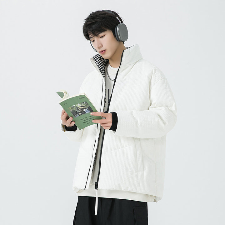 Herren gesteppte wendbare Winterjacke mit Stehkragen und Hahnentrittmuster-Futter Echo Archiv