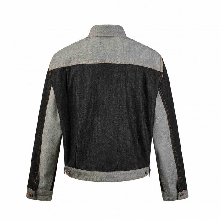 Herren Kurz geschnittene Patchwork-Denimjacke mit aufgesetzten Pattentaschen und konstruktiver Nahtführung Echo Archiv