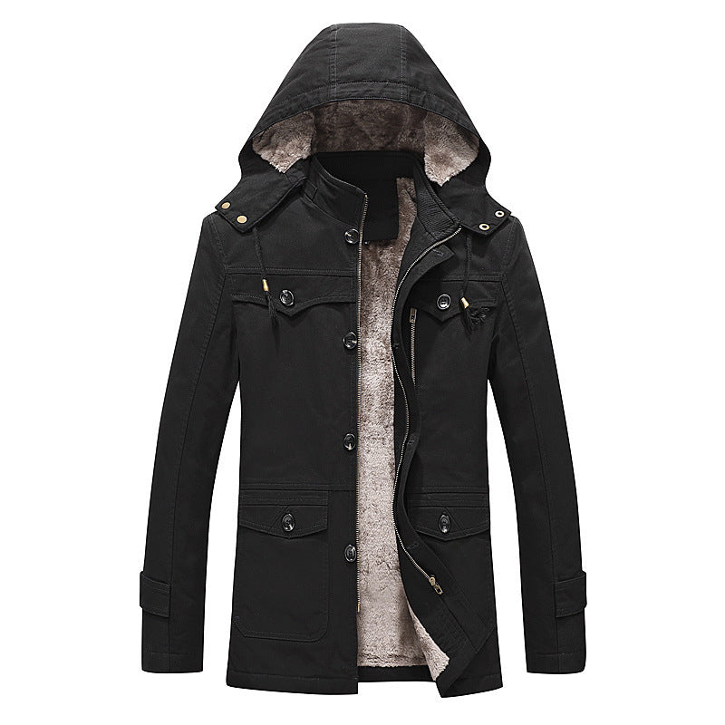 Herren wattierter Canvas-Parka mit fester Kapuze, kuscheligem Teddy-Innenfutter und Mehrfach-Taschen Echoarchiv
