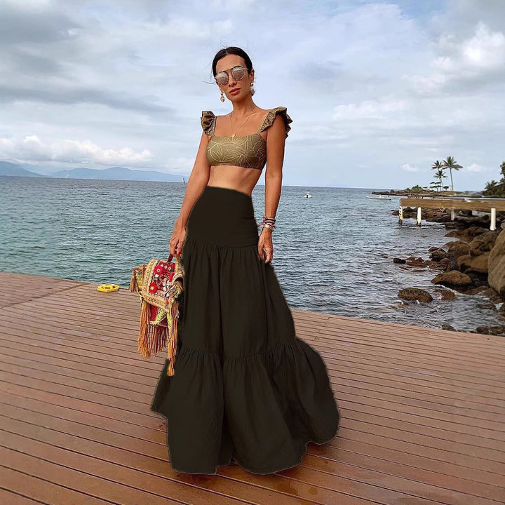 Damen Crop-Top und Rock Set mit Rüschen und floralem Muster Echo Archiv