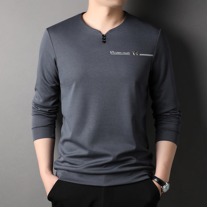 Herren Langarmshirt mit elegantem Stehkragen und modischen Knopfdetails Echoarchiv