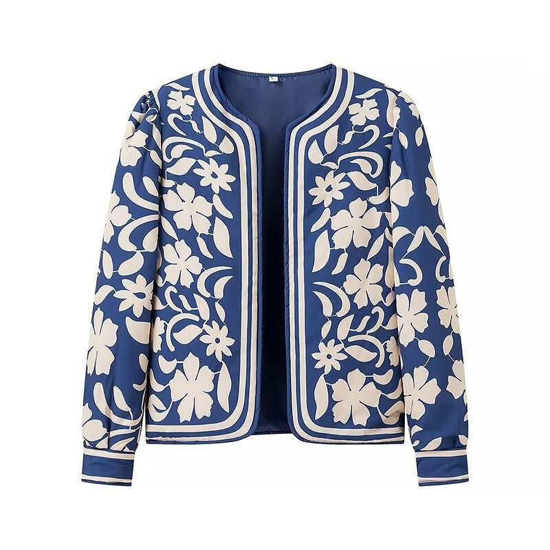 Damen Offene Blazerjacke mit floralem Allover-Print, Rundhalsausschnitt und femininer Passform Echo Archiv