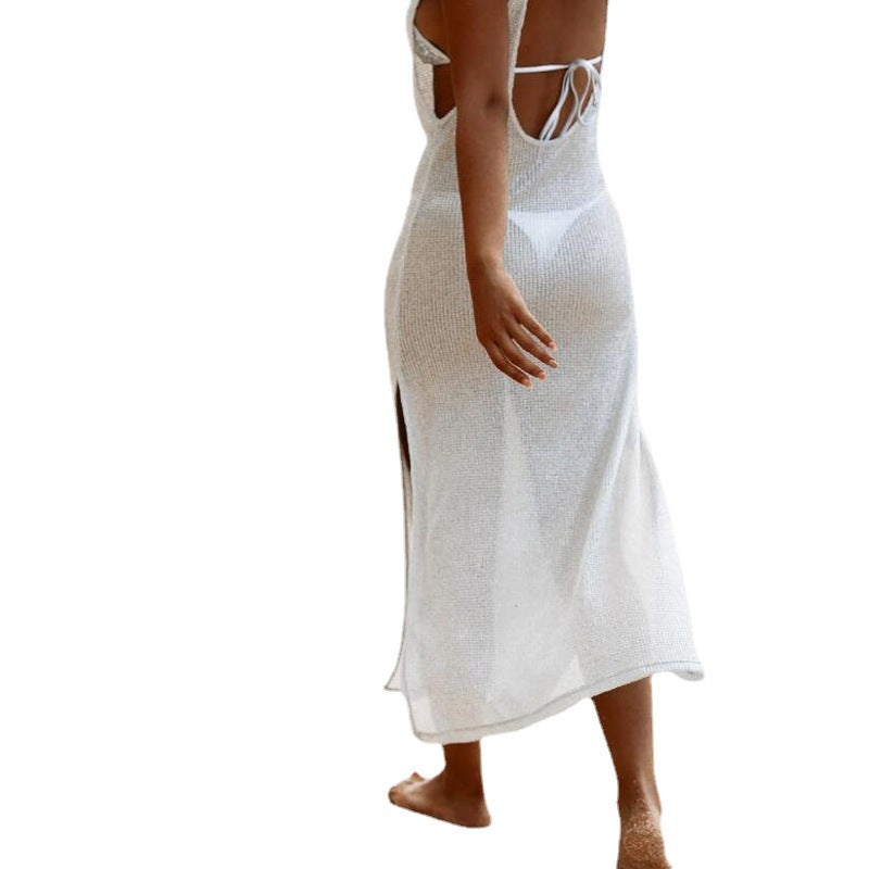 Damen luftiges Maxikleid mit transparentem Häkelmuster und seitlichen Schlitzen Echo Archiv