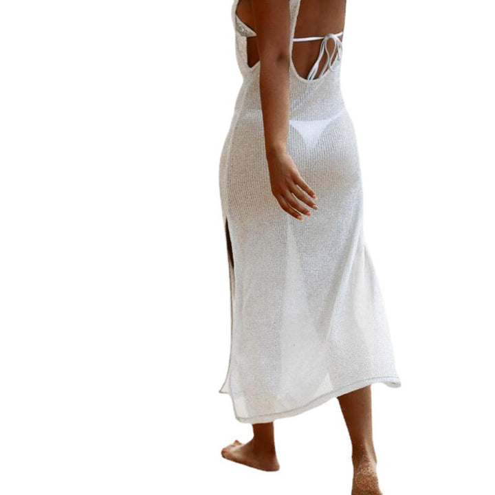 Damen luftiges Maxikleid mit transparentem Häkelmuster und seitlichen Schlitzen Echo Archiv