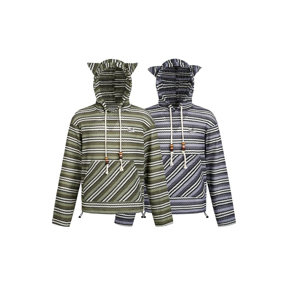 Damen Strick‑Kapuzenpullover mit Katzenohren und Kängurutasche Echoarchiv