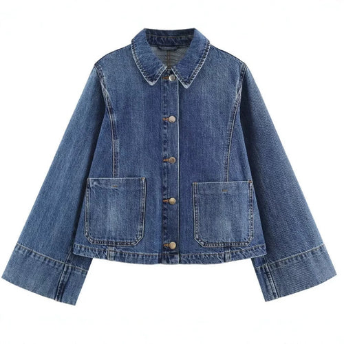 Damen Kurzer Boxy-Jeansblouson mit oversized Manschetten und aufgesetzten Taschen Echo Archiv