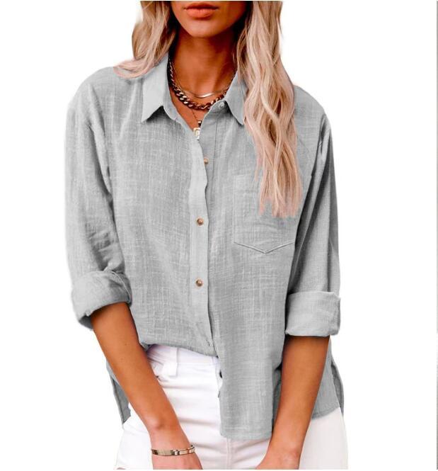 Damen lässige Leinenbluse mit kurzem Arm und Knopfdetails Echoarchiv