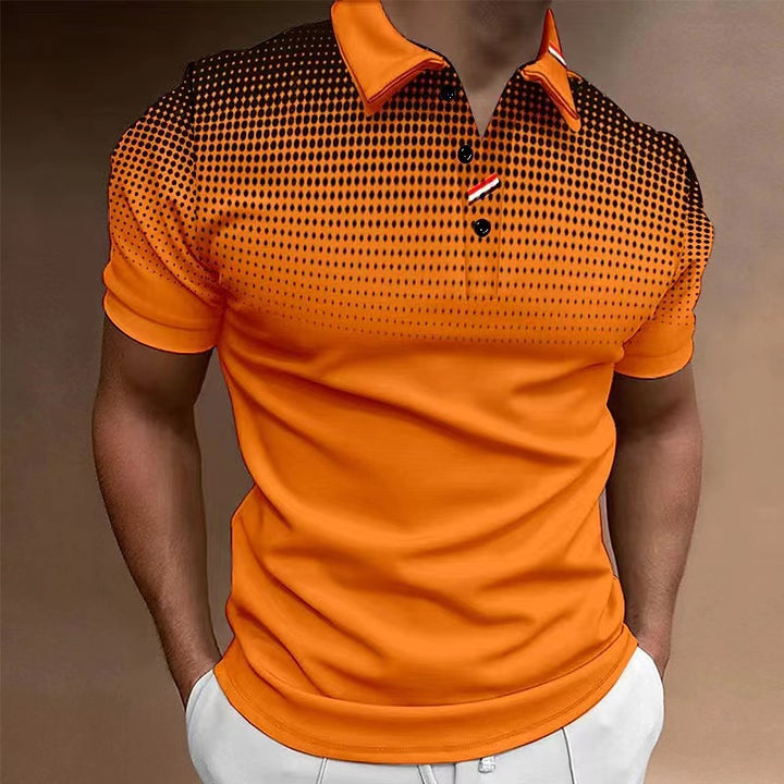 Herren modisches Poloshirt mit feinem Punktmuster und Kragenakzenten Echoarchiv