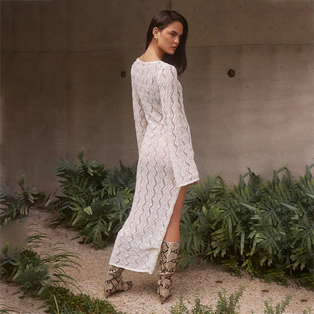 Damen elegantes gehäkeltes Strandkleid mit seitlichem Schlitz Echo Archiv