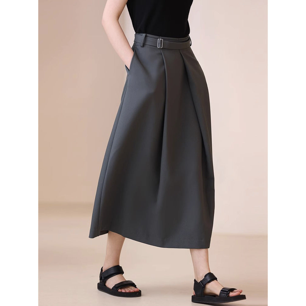 Damen Taillenhoher A-Linien Midirock mit präzisen Kellerfalten, breitem Taillenband & Eingrifftaschen Echo Archiv