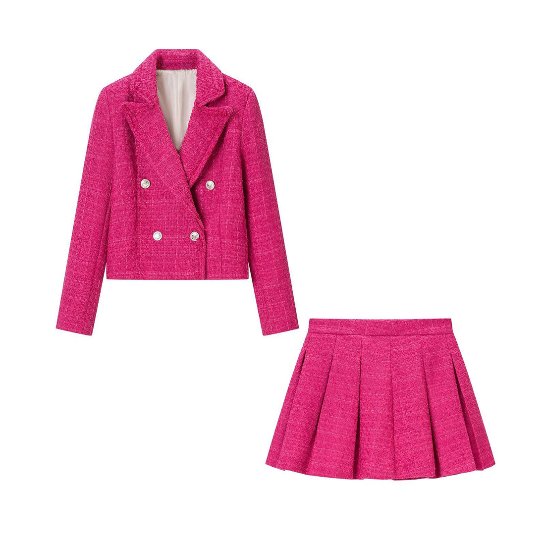Damen Zweiteiliges Tweed-Set mit Kurzblazer und Plissiertem Minirock Echoarchiv