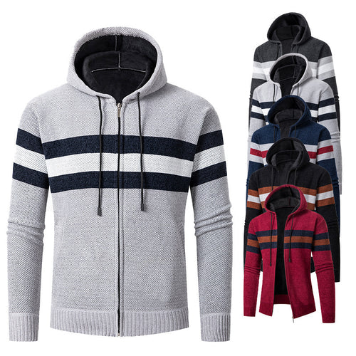 Herren lässiger Strickjacke mit Kapuze und Kontraststreifen Echoarchiv