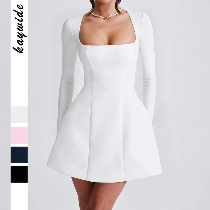 Damen nan tailliertes A-Linien Minikleid mit quadratischem Ausschnitt und langen Ärmeln Echo Archiv