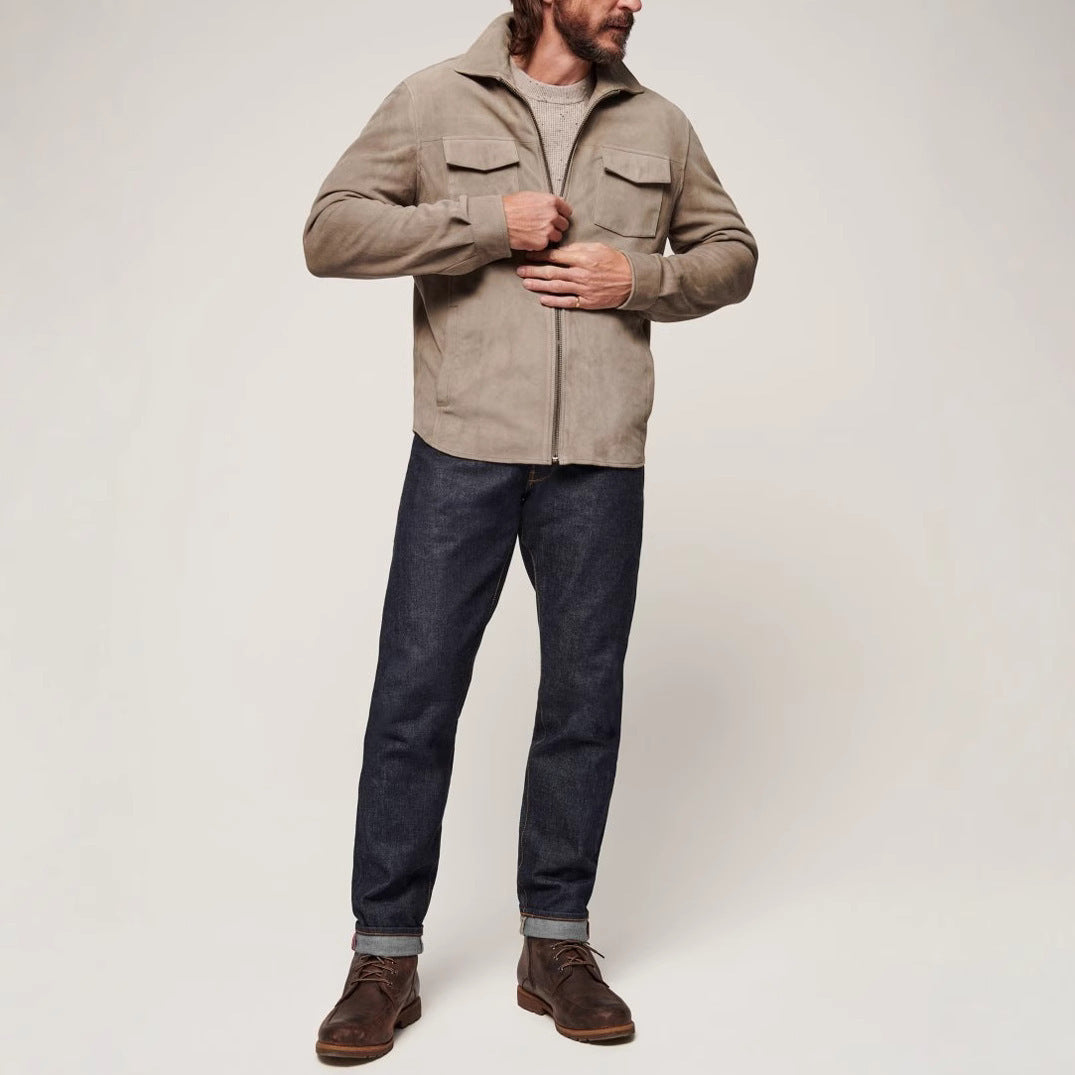 Herren elegante Wildlederjacke mit praktischen Brusttaschen Echoarchiv
