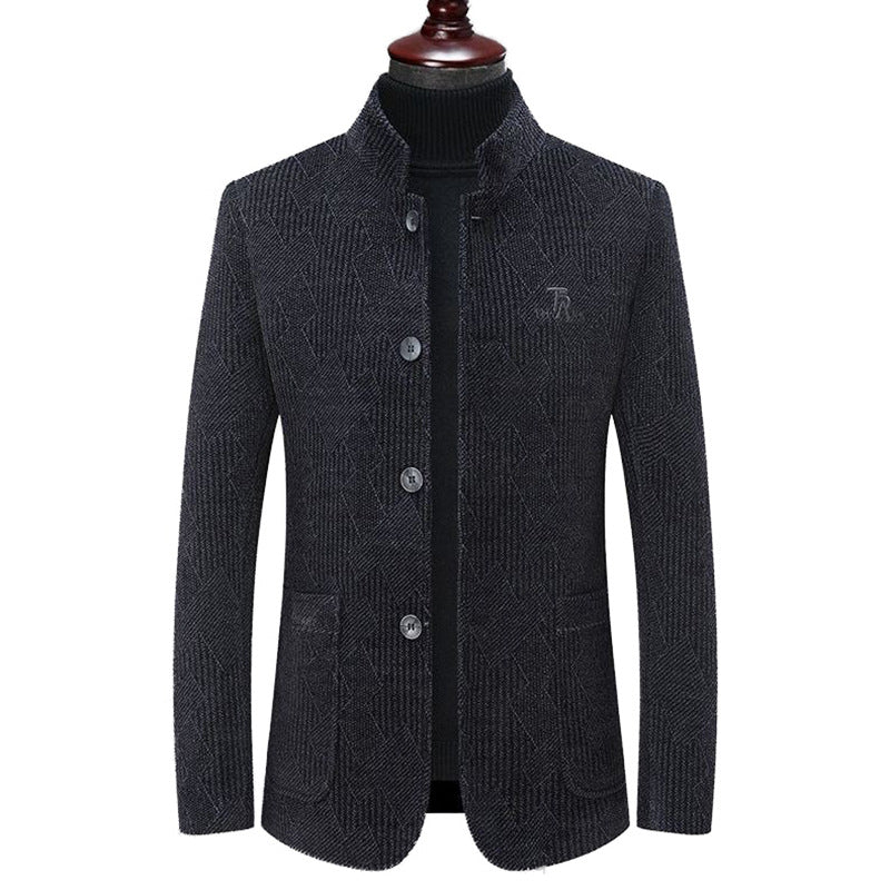 Herren Moderner Stehkragen-Blazer im Bouclé-Look mit feiner geometrischer Struktur – Tianoro