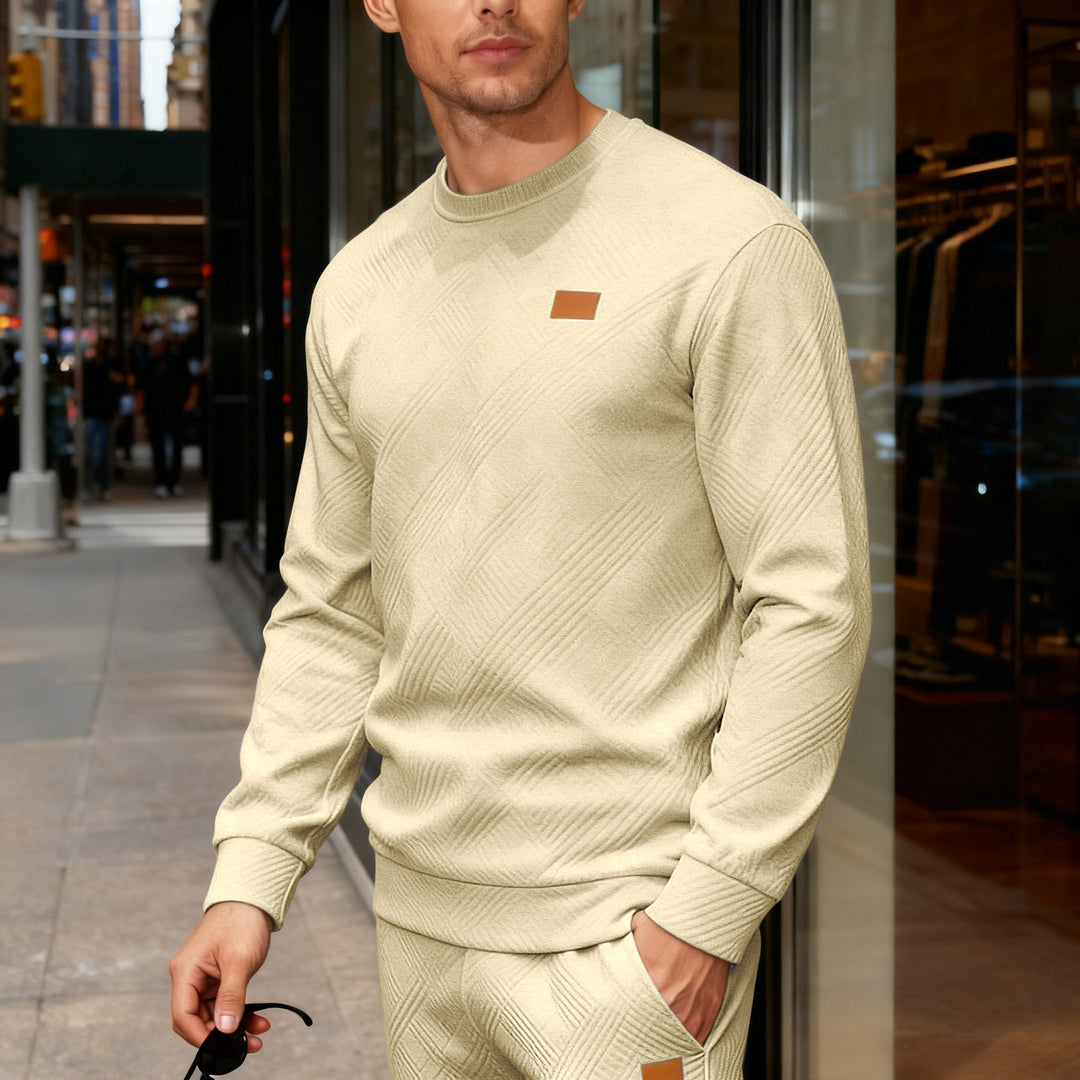 Herren nan strukturierter Baumwollstrickpullover mit Rautenstruktur, Rundhalsausschnitt und elastischen Bündchen Echo Archiv