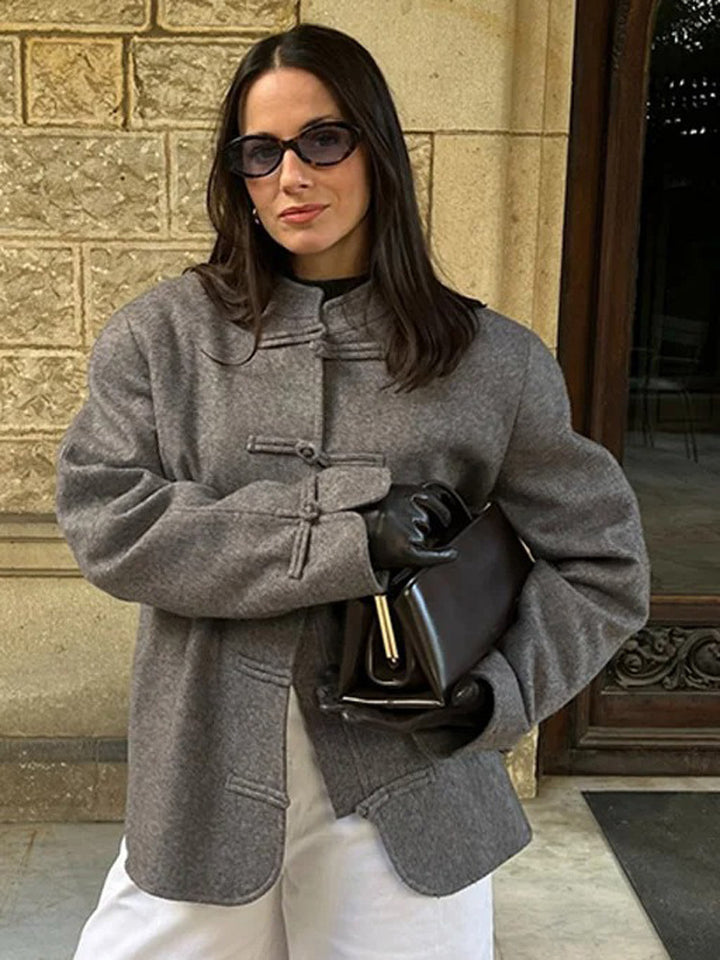 Damen Boxy Wollmix-Kurzjacke mit Knebelverschlüssen und Stehkragen Echo Archiv