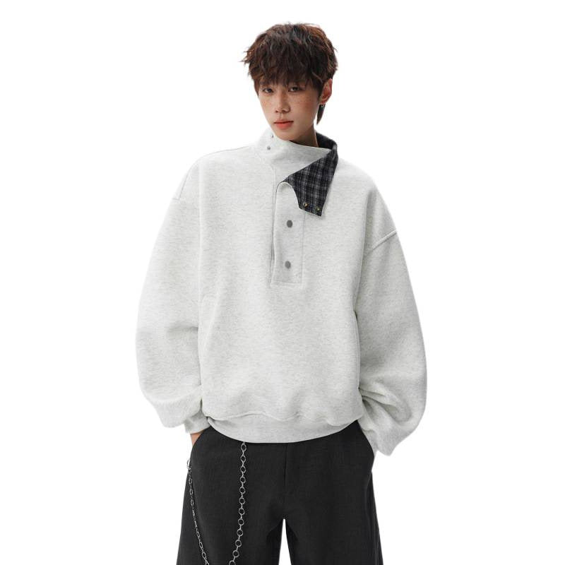 Unisex Oversized Sweatshirt mit abnehmbarem Karo-Kragen und Druckknopfleiste – Norvane