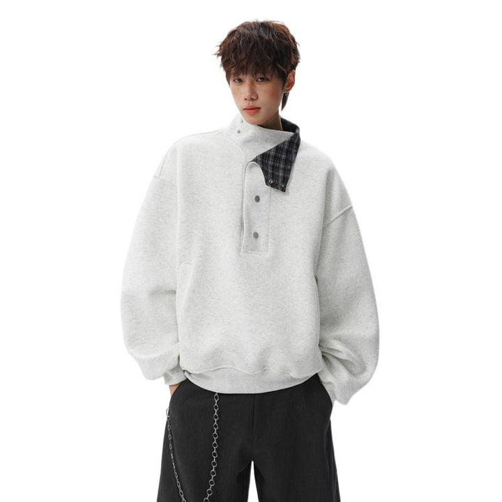 Unisex Oversized Sweatshirt mit abnehmbarem Karo-Kragen und Druckknopfleiste – Norvane