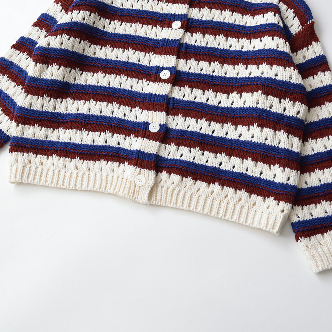 Damen Gestrickte Cropped‑Strickjacke mit Lochmuster und Knopfleiste Echoarchiv