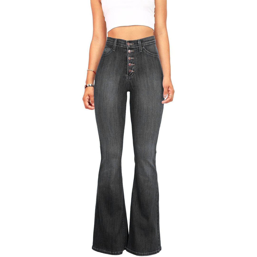 Damen nan Highwaist-Jeans mit ausgestelltem Schlag, taillierter Passform und dekorativer Knopfleiste Echo Archiv