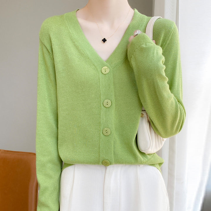 Damen Leichter V‑Ausschnitt-Cardigan mit seitlichem Saumschlitz und geripptem Bund Echoarchiv