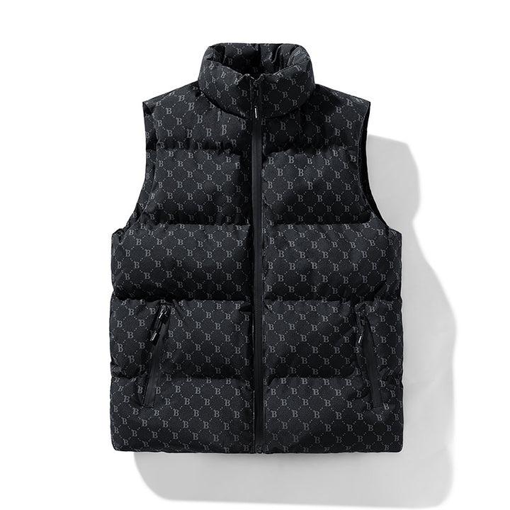 Herren gesteppte Utility-Steppweste mit Monogramm‑Print und Stehkragen Echoarchiv