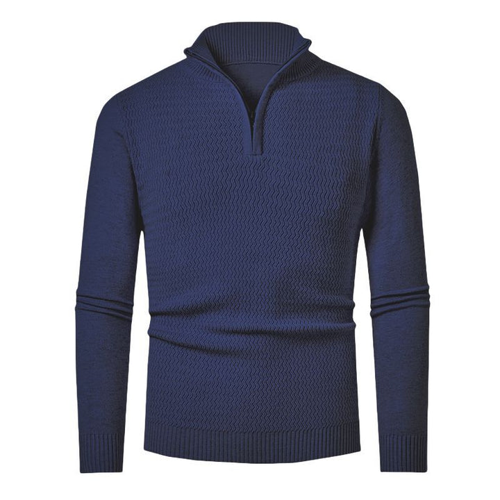 Herren eleganter Strickpullover mit Zipper und strukturiertem Wellen-Design Echoarchiv