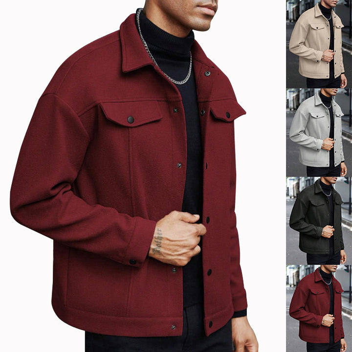 Herren nan Wolloptik-Overshirt Jacke im Shacket-Stil mit Brustklappen und Druckknopfleiste Echo Archiv
