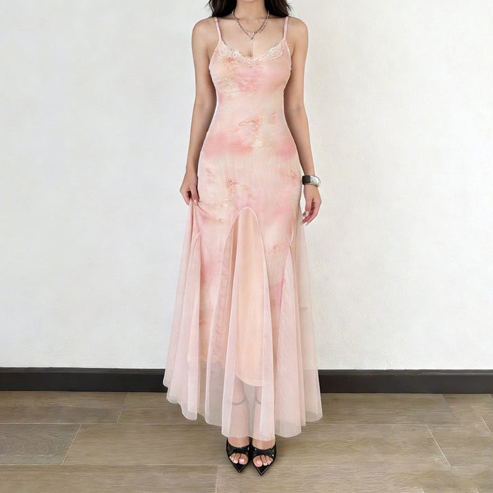 Damen elegantes Maxikleid aus transparenter Spitze und floralem Design Echo Archiv