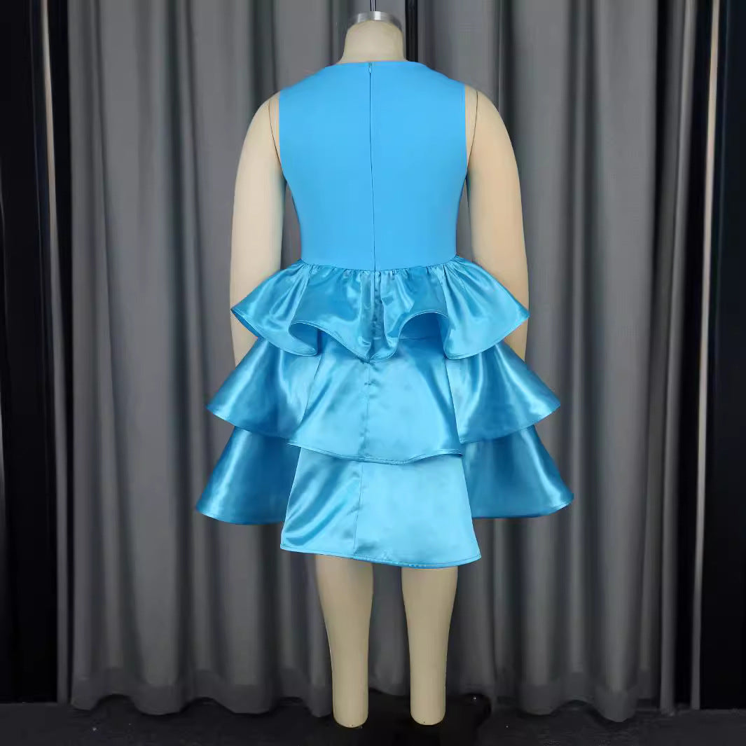 Damen Festliches Schwingendes Kleid mit Volant und Transparente Einsätze Echo Archiv