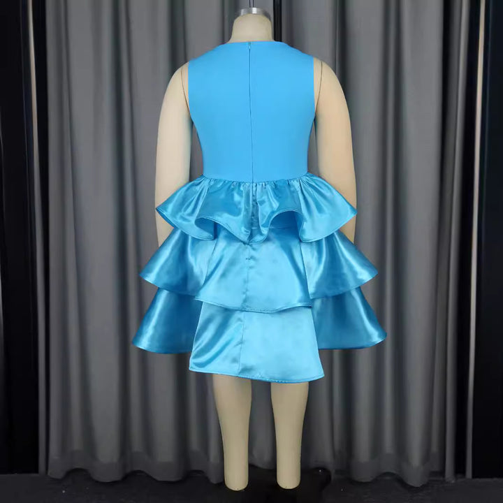 Damen Festliches Schwingendes Kleid mit Volant und Transparente Einsätze Echo Archiv
