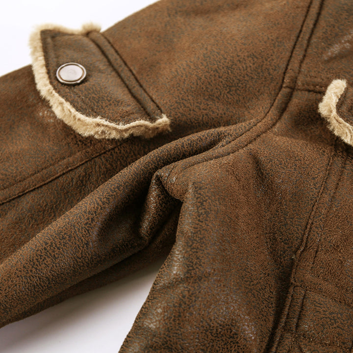 Herren Gefütterte Pilotenjacke aus Kunstleder mit Teddyfutter und Reißverschluss – Taviero