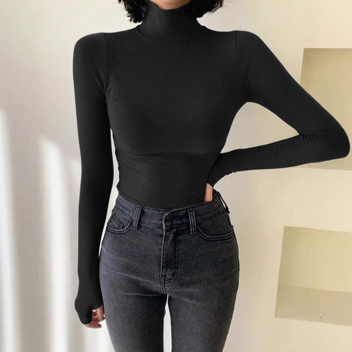 Damen Enganliegendes Rollkragen-Longsleeve aus Rippstrick mit Daumenloch – Avérine