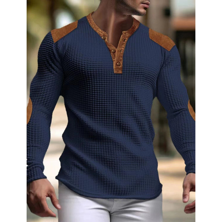 Herren Langärmeliges Shirt mit Struktur und Lederapplikationen Echoarchiv