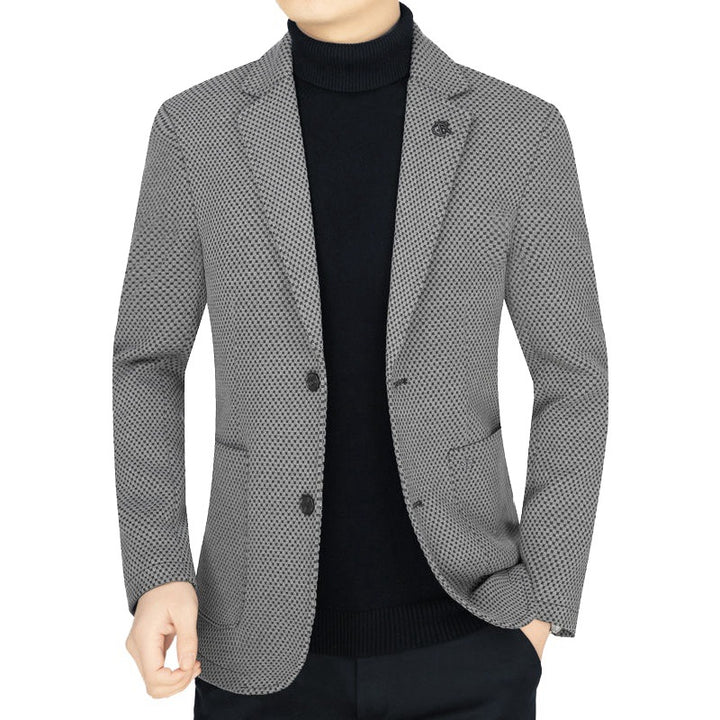 Herren Unstrukturiertes Slim-Fit Reiseblazer aus strukturierter Strickoptik mit aufgesetzten Taschen – Tianoro