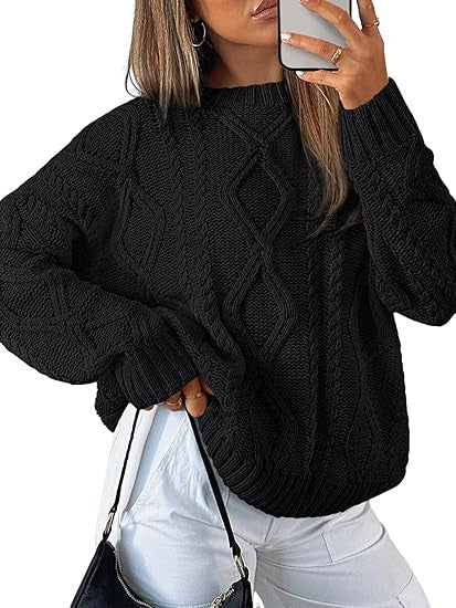 Damen Oversize-Zopfmuster-Pullover aus grobem Strick – Mavelle