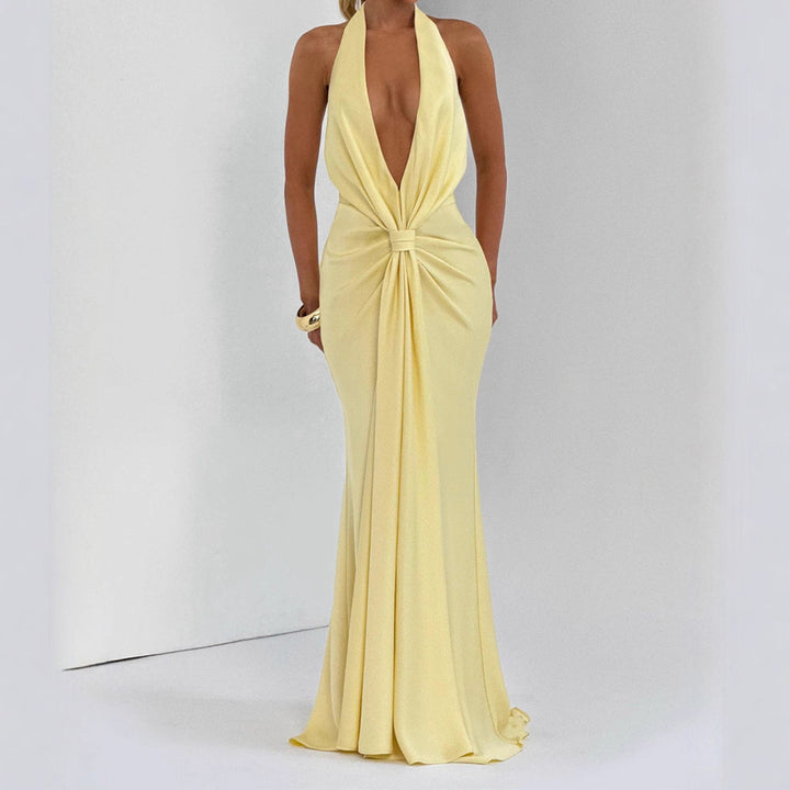 Damen Elegantes Maxi-Kleid mit tiefem V-Ausschnitt und drapierten Details Echo Archiv