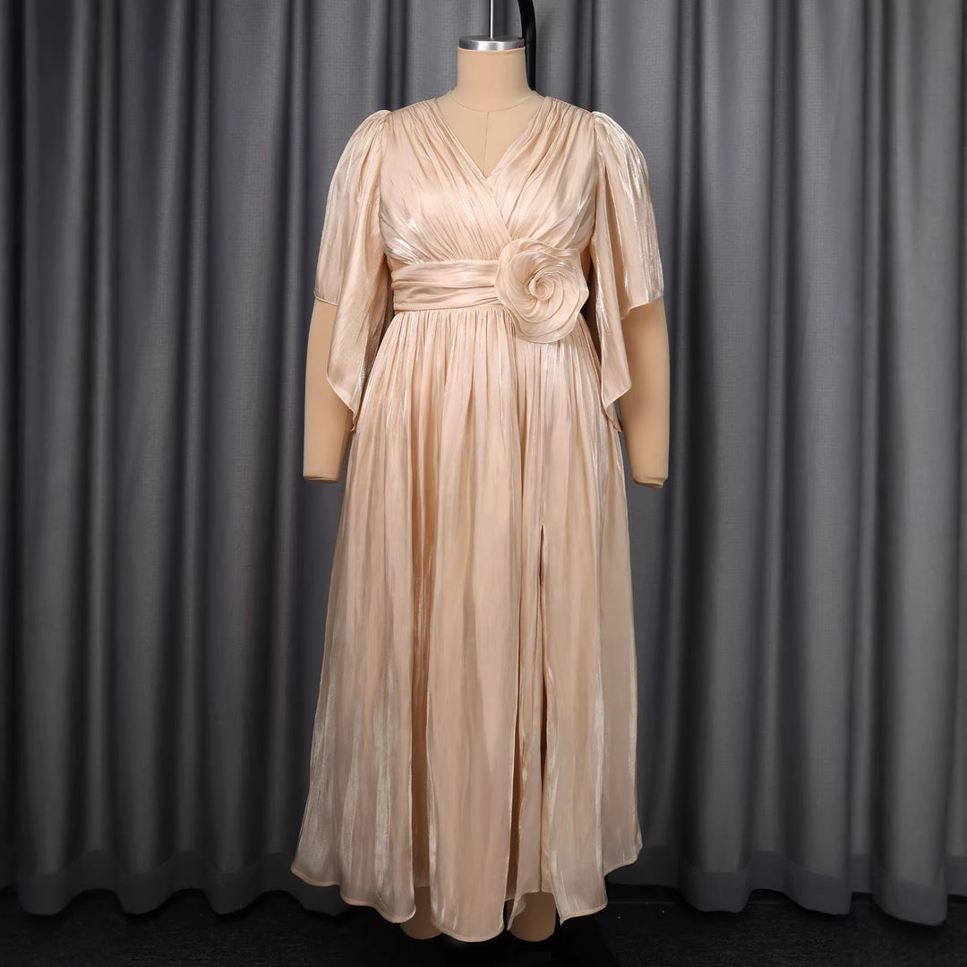 Damen Fließendes Maxi-Kleid mit eleganten Volantärmeln und Taillengürtel Echo Archiv