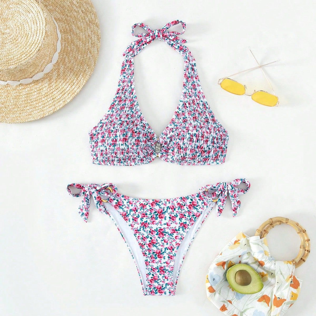 Damen Triangel-Bikini mit verspieltem Blumenmuster und komfortablen Schleifen Echo Archiv