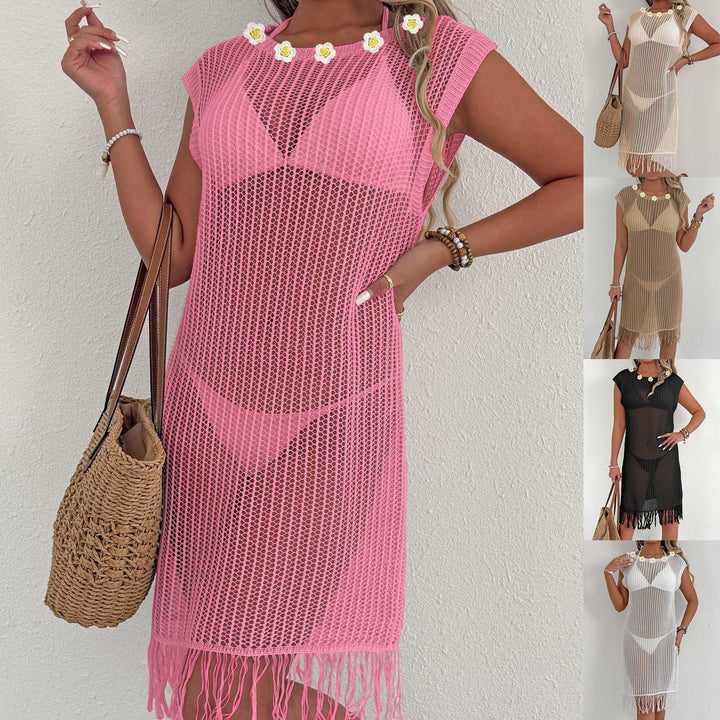 Damen luftiger Netzstrandkleid mit Fransen Echo Archiv