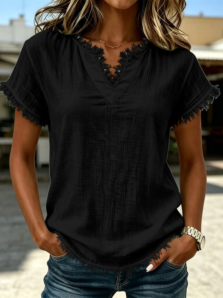 Damen Leichtes T-Shirt mit fransierten Akzenten Echo Archiv