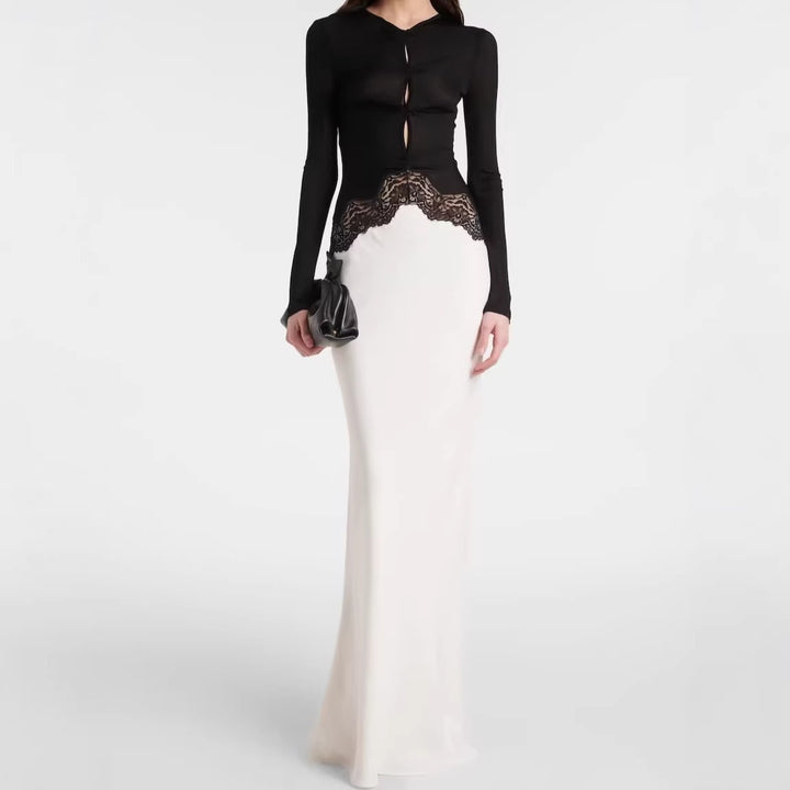 Damen Maxikleid mit Spitzeneinsatz, geraffter Vorderpartie und fließender Saum Echo Archiv