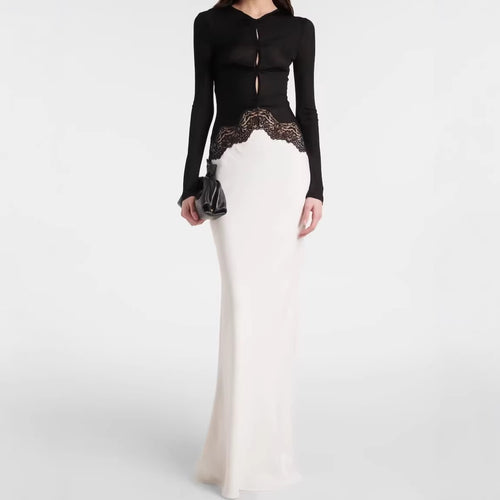 Damen Maxikleid mit Spitzeneinsatz, geraffter Vorderpartie und fließender Saum Echo Archiv