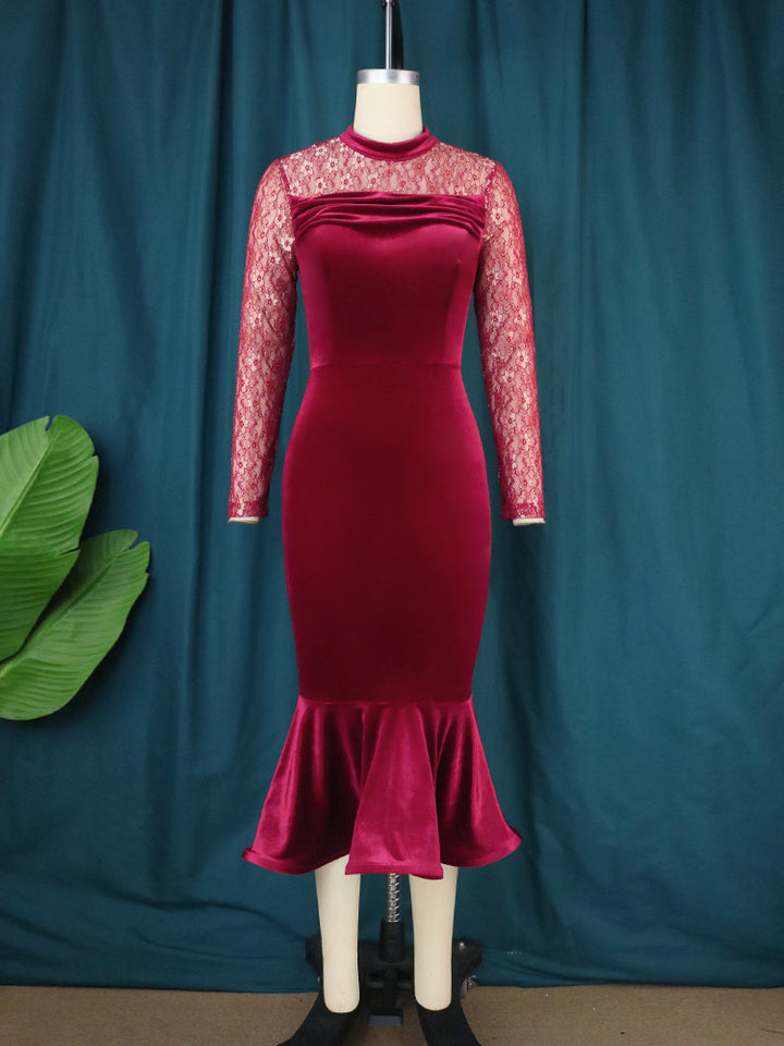 Damen Elegant Fit-and-Flare Kleid mit Spitzenärmeln Echo Archiv