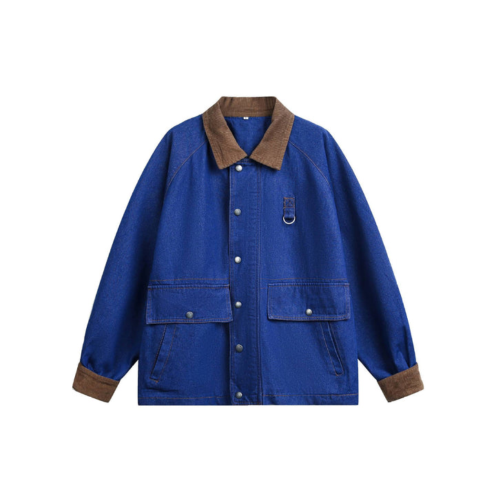 Unisex Kastig geschnittener Jeansblouson mit Cordkragen und Utility‑Details Echoarchiv